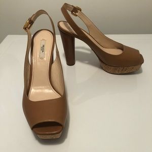 Prada Tan Leather Platform Sandals - Size 40